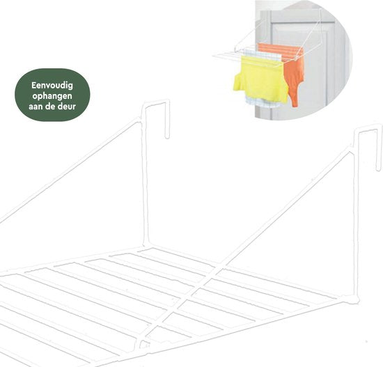 BRASQ Wäscheständer hängend weiß - 5 Meter - Wäscheständer für Tür und Balkon - Faltbarer Wäscheständer - Wandtrockengestell - Hängendes Trockengestell - 53x71x27 cm
