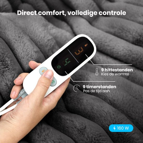 Auronic Electric Blanket - 160 x 120cm - Heizdecke - 1 Person - 3 Heizstufen - Plüsch - Heizdecke - Anthrazit