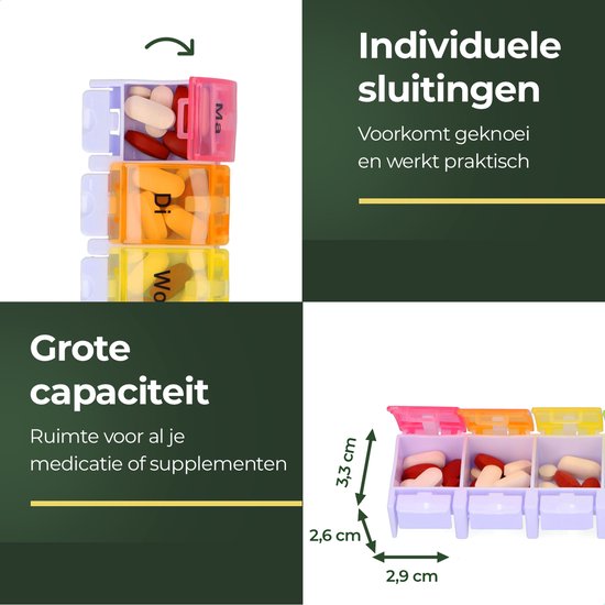 Gandria Pillenbox 7 Tage - Pillenbox - Pillenbox mit 7 Fächern - Medizinbox mit stabilem Verschluss - Große Fächer - Verschiedene Farben