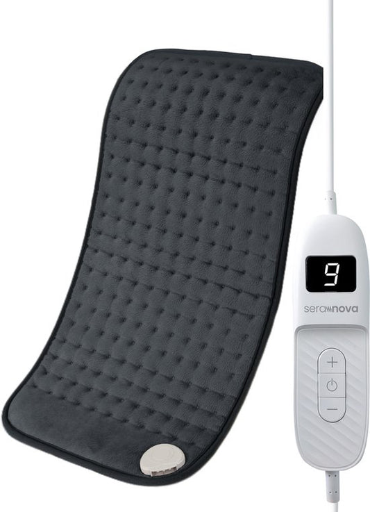 Seranova Elektrisches Wärmekissen für Rücken, Füße, Nacken, Schultern, Bauch - Heizkissen - Heizkissen - Waschmaschine - 60x30cm - Dunkelgrau