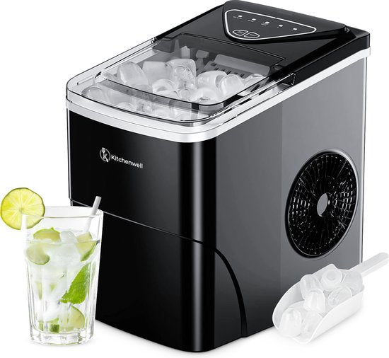 Kitchenwell Eiswürfelbereiter - 2L - Mit Eisportionierer - 12kg/24 Stunden - Selbstreinigungsfunktion - Schwarz