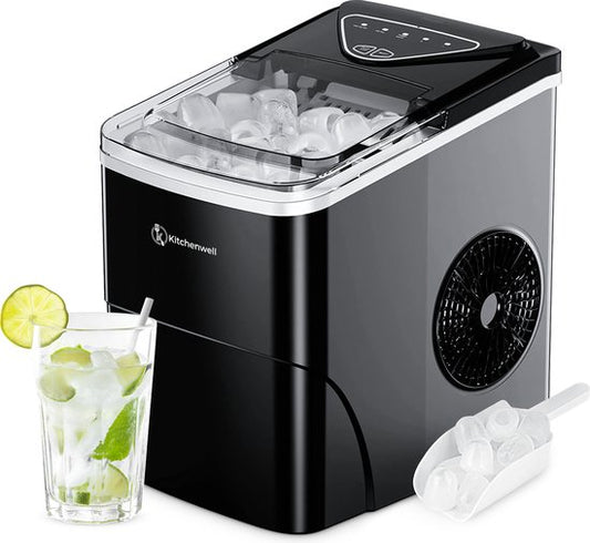 Kitchenwell Eiswürfelbereiter - 2L - Mit Eisportionierer - 12kg/24 Stunden - Selbstreinigungsfunktion - Schwarz