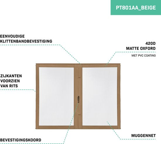 VONROC Seitenwände mit Moskitonetz - Für Premium Partyzelt PT501XX - 50+ UV Schutz - Beige