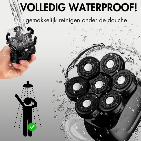 Sansbeauté® Skull Sharp PRO 6-in-1 Herrenrasierer - Nass & Trocken - Gesichts- und Kopfrasierer - Kabelloses Aufladen - Inkl. Aufsätze
