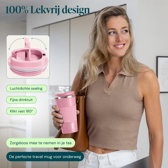 Castagnola Thermobecher – Kaffeebecher zum Mitnehmen – Reisebecher für Kaffee und Tee – Teebecher – 510 ml – Edelstahl – Rosa