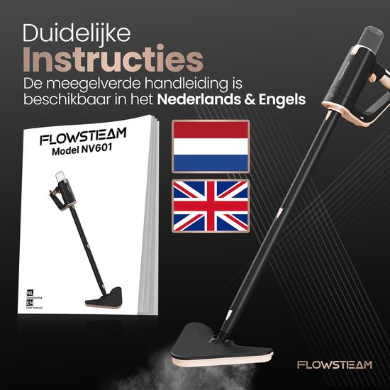 FLOWSTEAM® Deluxe Dampfreiniger - 13 Aufsätze - 120° Dampf - Inklusive 2 Mikrofasertücher - schwarz