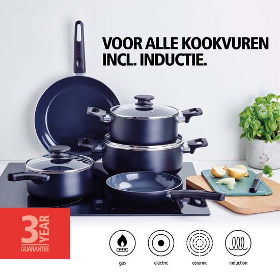 Brabantia Cooking Pleasure Set - 7-teilig - Induktion - Keramische Antihaftbeschichtung - 100% PFAS frei - Schwarz
