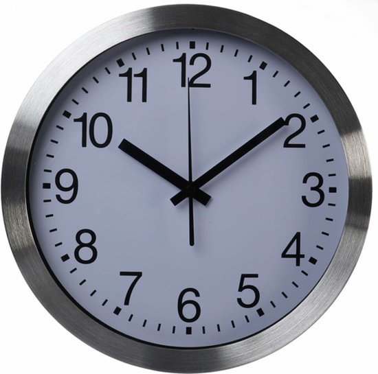 Perel Wanduhr, rund, analog, 30 cm, funkgesteuerte Zeitanzeige (DCF), Aluminium, silber