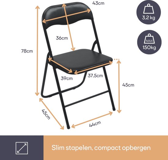 Perel Klappstuhl, klappbar, wetterfest, maximal 150 kg, Veranstaltungen, Meetings, kleinere Räume, schwarz