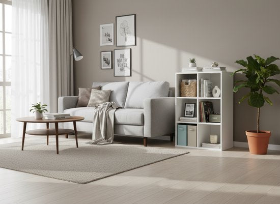 VDD - Regal inkl. 3 Aufbewahrungsboxen - Hängeschrank - Regal Weiß - Regal - Hängeschrank - Hängeschränke Wohnzimmer - 6 Regale - Weiß