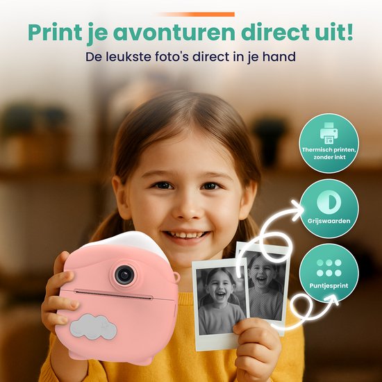 ODESSEY Kinderkamera mit Drucker - Full HD - Selfie-Kamera - 32GB SD-Karte - Foto - Video - Spiele - Digitalkamera Kinder - Fotokamera für Kinder - Pink