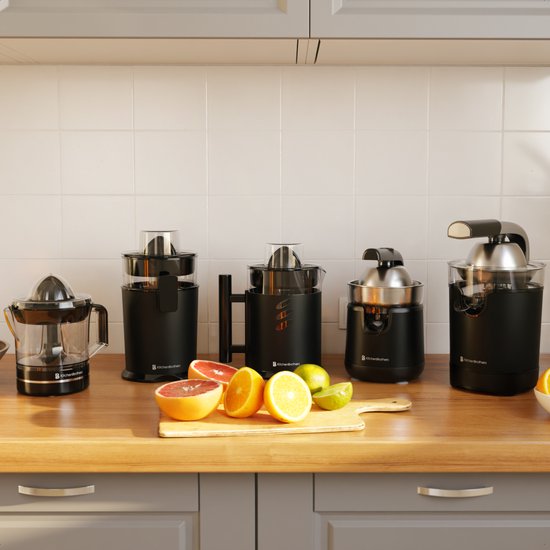 KitchenBrothers Zitruspresse - Manuell - Mit Ausgießer und Griff - 1L - Schwarz