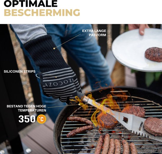 Ozocozy Grillzubehör - 10-teilig - Grillwerkzeug und Grillhandschuh - Aluminiumkoffer - Geschenk für den Mann