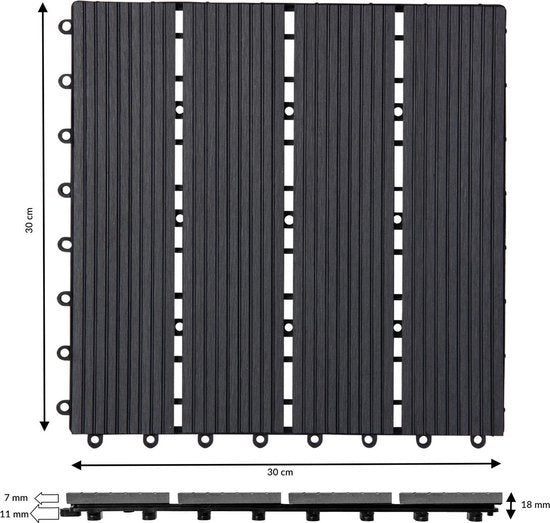 WPC-Terrassenfliesen - Classic Insert System 30x30cm - Anthrazit