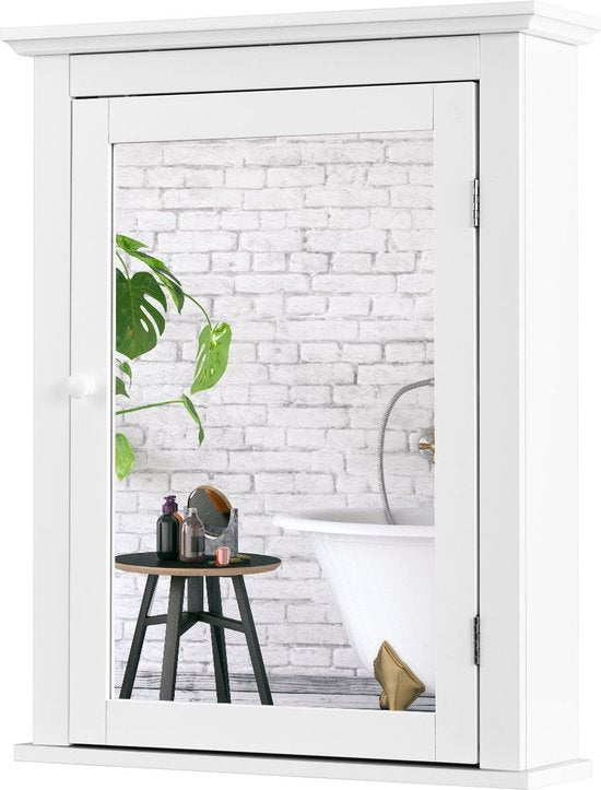 Costway - Badezimmer - Spiegelschrank - Holz -Weiß - 56 x 15 x 69,5 cm