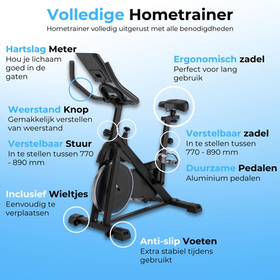 Heimtrainer - Fitness Bike - Spinning Bike - 8KG Schwungrad - Herzfrequenzmesser - Inkl App - Extrem leise