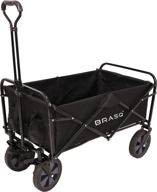 BRASQ Faltbarer Wagen - 100 Liter - 80 KG Kapazität - Schwenkbare Räder mit Bremse - 90x51x100 CM - Verstellbarer Griff - Faltbarer Wagen - Kompakt - Schwarz