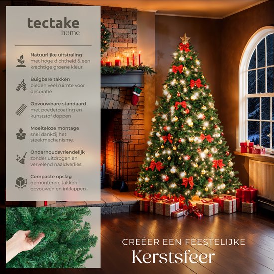 tectake Künstlicher Weihnachtsbaum - Geschlossener künstlicher Weihnachtsbaum mit biegsamen Tannenzweigen und Stahlständer - 230 cm, 1346 Nadeln - Grün, ideal für Weihnachtsdekorationen