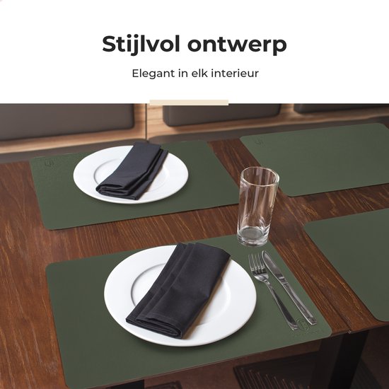 Castagnola Tischsets in Lederoptik - Rutschfeste Tischsets aus Kunstleder - Wasserabweisende Untersetzer - Untersetzer - 6 Stück - 45 x 30 cm - Grün