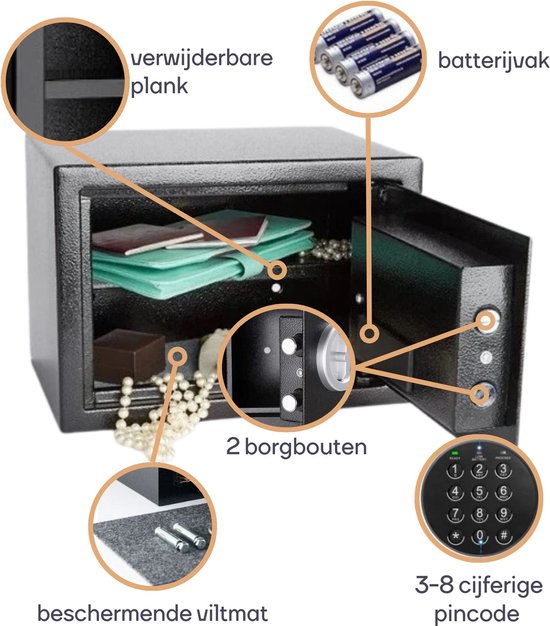 Perel Elektronischer Safe, mit Zahlenschloss, inklusive Notschlüssel und Befestigungsmaterial, 30 x 38 x 30 cm, 10,5 kg