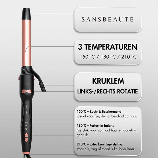 Sansbeauté® 3 in 1 Automatischer Lockenstab mit Klemme - Keramischer Lockenstab - 25mm bis 38mm - Beach Waves - gewelltes Haar - Lockenstäbe 33 38 mm 25 mm - Blowout-Bürste - Haarstyler - Lockenwickler - dünne und dicke Lockenwickler - Lockenstab kurzes H