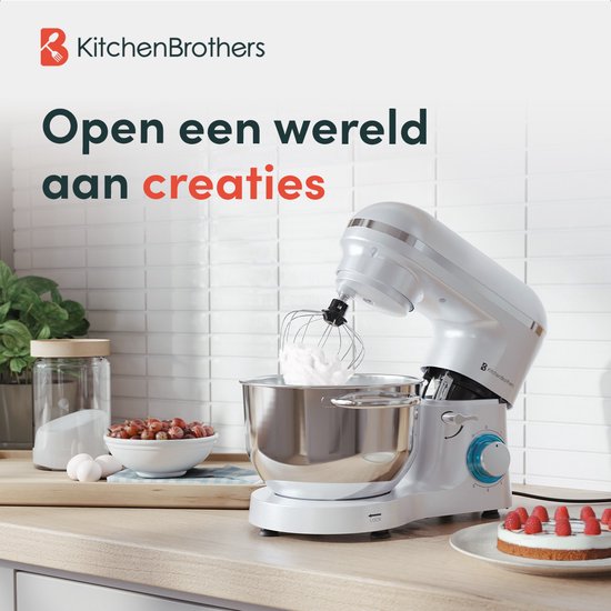 KitchenBrothers Küchenmaschine - Küchenroboter - 6.2L - Mixer mit Rührschüssel - Küchenmixer - 2000W - Perlweiß