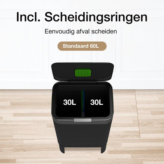 Loftey Mülleimer - Druckknopf-Deckel - 2 Fächer - 2x30L - Schwarz