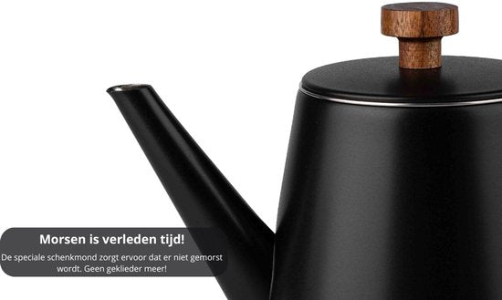 VDN Edelstahl Teekanne Doppelwandig mit Filter - Schwarz Teekanne 1 Liter - 904