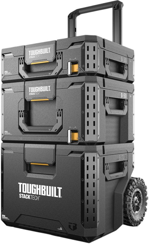 Toughbuilt StackTech Set Werkzeugkoffer Aufbewahrung mit Rädern 3 Stück ( TB-B1S3-B70R ) IP65 + 2x StackTech Werkzeugkoffer Schwarz