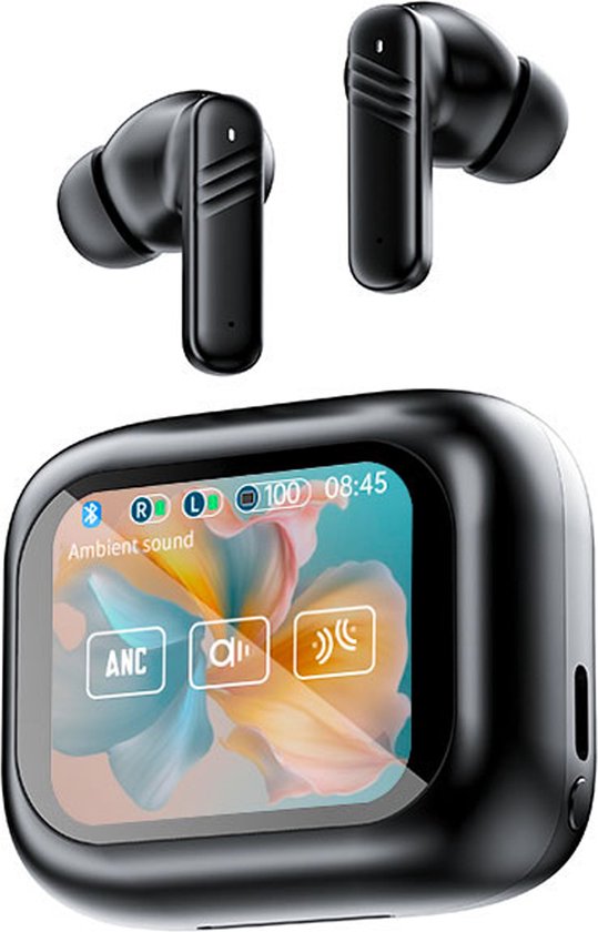 SoundVibe® - Kabellose Ohrhörer mit Geräuschunterdrückung - Schwarz - Bluetooth-Ohrhörer - Kopfhörer mit Geräuschunterdrückung - LX-10 Earpods mit Bildschirm - Funktioniert mit Apple und Android - Earpods USB C - Kabellose Ohrhörer - Drahtlose Ohrhörer