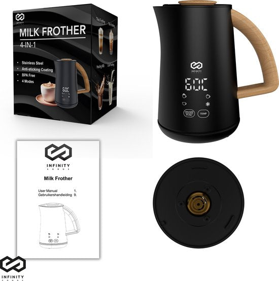 Infinity Goods Milchaufschäumer - Elektrisch - 4 Funktionen - 500ML - Milchaufschäumer - Heizung - Antihaftbeschichtung - Schwarz