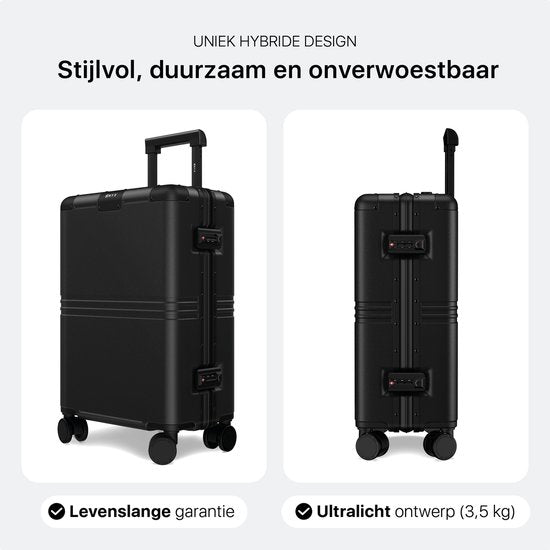 ONYX Hybrid Pro Handgepäck Koffer 35 Liter - Recyceltes Polycarbonat und reißverschlussloses Design - Reisekoffer mit TSA-Schloss und Spinner-Rädern - Leichter Trolley - Onyx Black