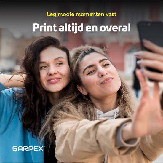 Garpex® Mini-Drucker für das Handy - Taschendrucker - Premium Mini-Fotodrucker - Tragbarer Smartphone-Drucker - Mobiler Fotodrucker - Stickerdrucker - Weiß - Inkl. 5 Rollen Klebepapier + 5 Rollen weißes Papier + 3 Rollen farbiges Papier + 5 Stifte