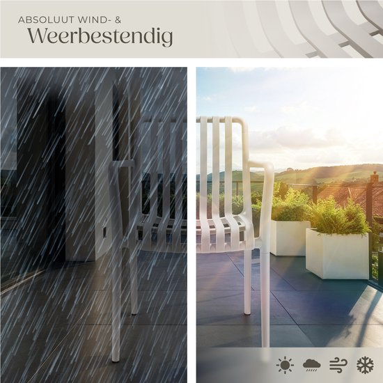 tectake® 4er Set Gartenstühle Alcudia - Taupe - Kunststoffstühle mit Armlehne - Stapelbar - Stühle für Garten, Terrasse oder Balkon - Wetterfest und UV-beständig - Belastbarkeit 120kg pro Gartenstuhl