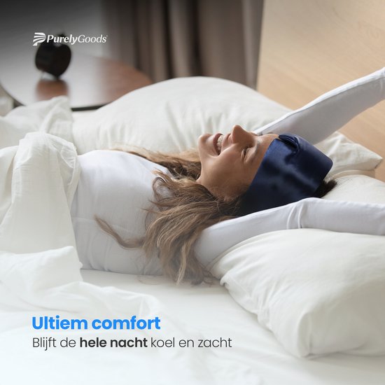 PurelyGoods® Seiden-Schlafmaske - Schlaf-Augenmaske - 100% Maulbeerseide - Verdunkelung - Frauen und Männer - Marineblau