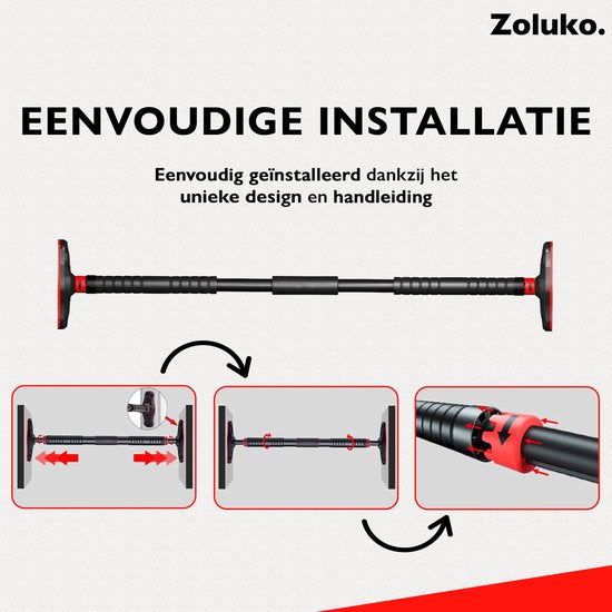 Zoluko Professional Klimmzugstange - 200kg Tragkraft - Einfache Befestigung - Ausziehbar 65–100 cm - Schwarz/Rot