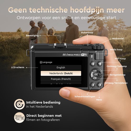 K&L - 8K 88MP - 18X Zoom - 128GB SD - WiFi - 3.0" UHD Display - Mikrofonanschluss - Fotokamera - Kompaktkamera - Vlog Kamera