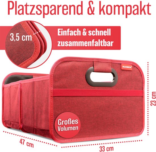 Kofferraumtasche faltbar und stabil - Kofferraum-Organizer Einkaufstasche zur praktischen Aufbewahrung - Auto-Faltbox, Kofferraumbox (rot)