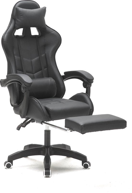 VDD Gaming - Spielstuhl - Gaming - Bürostuhl - Mit Nackenkissen & verstellbarem Rückenkissen - Mit Fußstütze -Silikon Spielstuhl - Drehstuhl - Schwarz