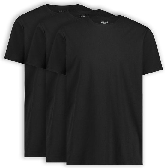 LEBASQ - Miles' T-Shirt für Männer - 3er Pack - mit Rundhalsausschnitt - Extra lang - als Unterhemd geeignet - Schwarz - XL - Baumwolle