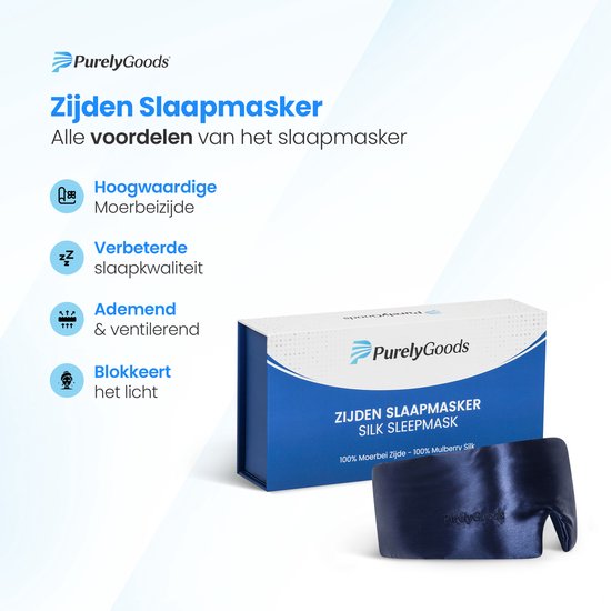 PurelyGoods® Seiden-Schlafmaske - Schlaf-Augenmaske - 100% Maulbeerseide - Verdunkelung - Frauen und Männer - Marineblau