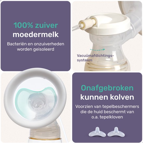 Qwali Comfort Flow® Elektrische Milchpumpe - BPA frei - Inkl. 2 Milchflaschen - Kabellos - Weiß