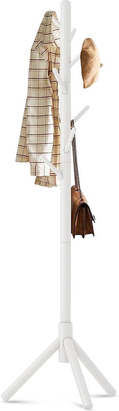 Bayt Garderobe - Stehende Garderobe - Garderobenständer Holz - Stehende Garderobe - Garderobenständer - 8 Haken - 175 cm - Weiß