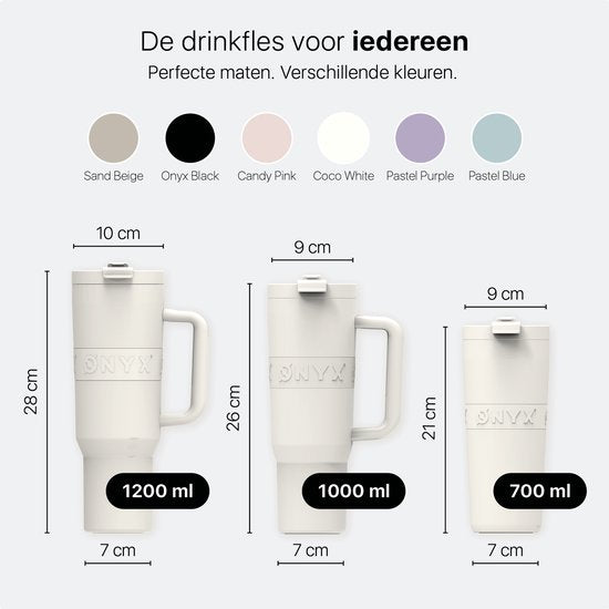 ONYX Trinkflasche mit Strohhalm 700ML - Trinkflasche für Kinder & Erwachsene - Thermosbecher Edelstahl Reisebecher - Motivationstrinker - Trinkbecher für die Schule - Coco White