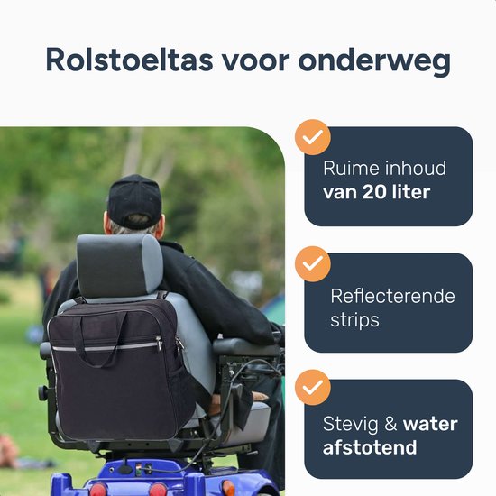 Alyze Rollstuhltasche mit Reflexionsstreifen - Wasserdicht -Große Aufbewahrungstasche - Geeignet für Rollstuhl, Scooter & Rollator - schwarz - Rollstuhlzubehör