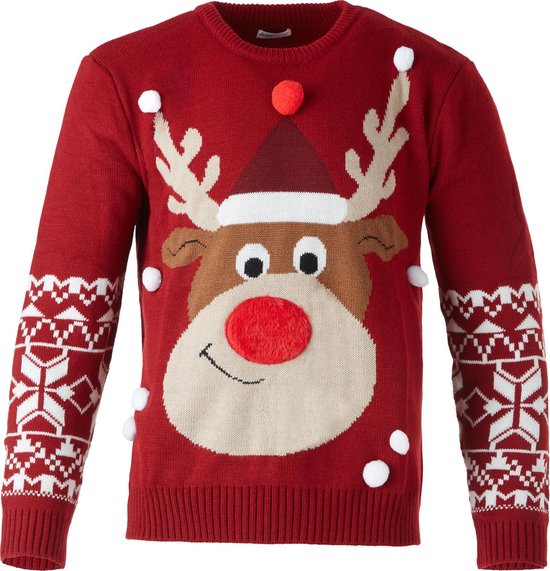 Dressforfun Faschingskostüm Weihnachtspullover Rudi Rentier – Unisex – Größe 140 (9–10 Jahre)