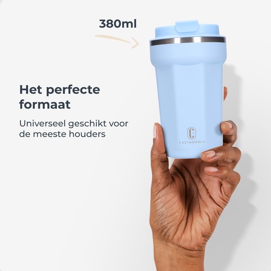 Castagnola Thermos Cup - Kaffeebecher To Go - Reisebecher für Kaffee und Tee - Teebecher - 380 ML - Edelstahl - Hellblau - Octagon