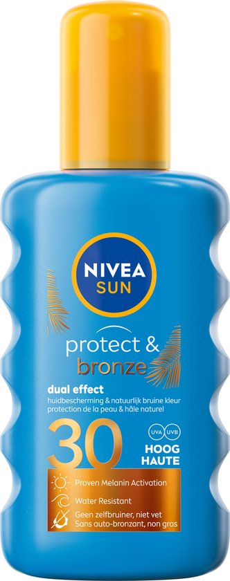 NIVEA SUN Protect & Bronze Sonnenschutzspray - SPF 30 - Sonnenspray - Wasserfest - Bräunungsfördernd - 200 ml