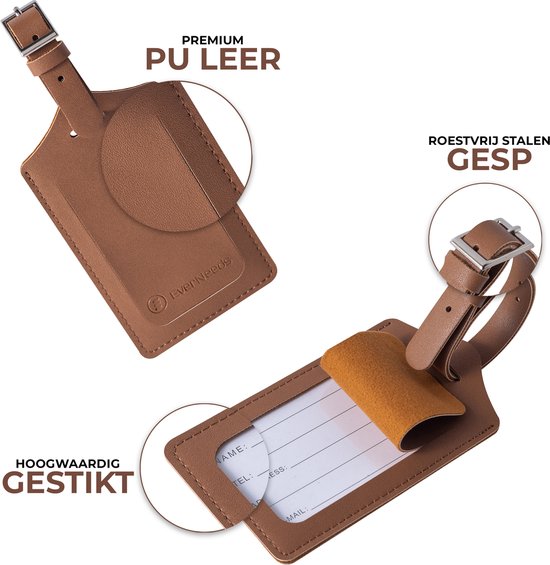 EverNeeds Kofferanhänger - Kofferanhänger für Koffer - Kofferanhänger - Kofferanhänger - PU Leder - Braun - 2 Stück