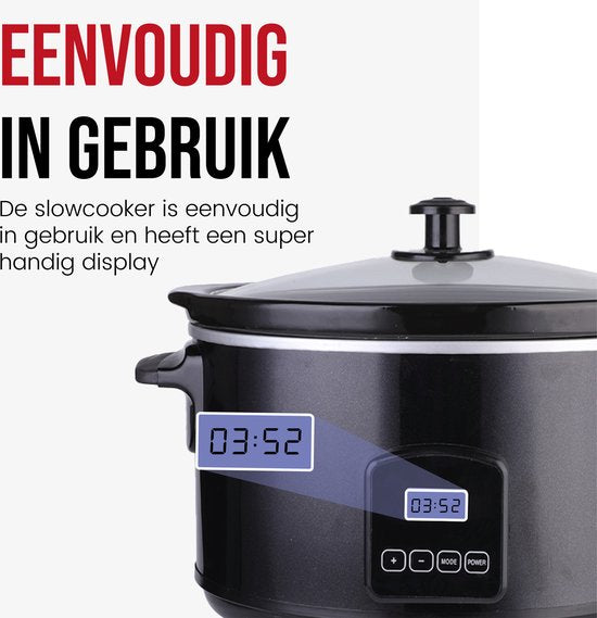 DistinQ - Digitaler Slowcooker 6 Liter mit Timer - Innenbehälter aus Keramik - Timerfunktion - schwarz